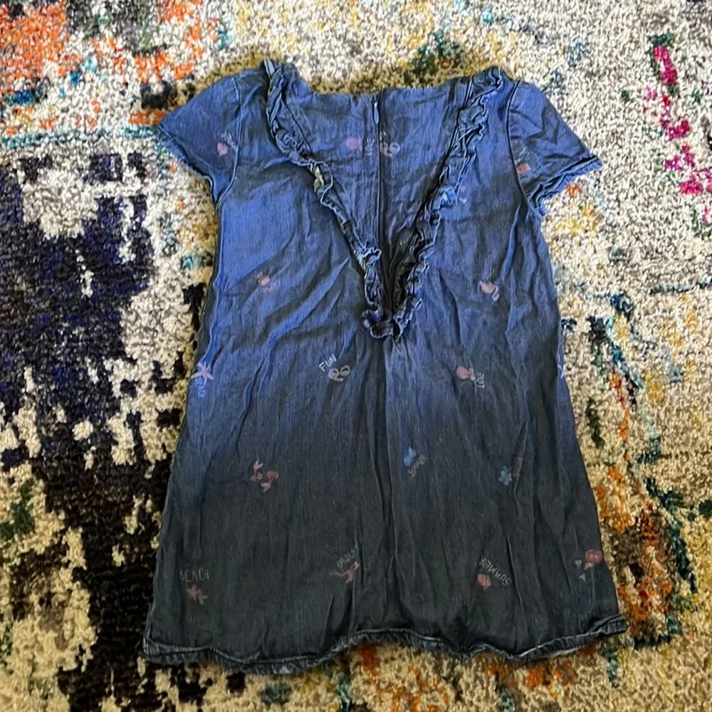 Boboli Denim Chambray Printed Dress